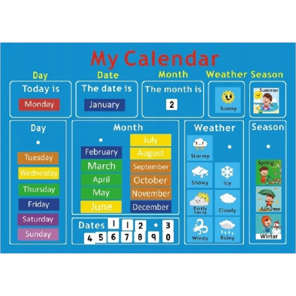 Φωτογραφία προϊόντος: Blue, Calendar, Το πρώτο μου ημερολόγιο, Πίνακας τσόχας για παιδιά πρώιμης εκπαίδευσης, 100x70 εκ. Queen Mother