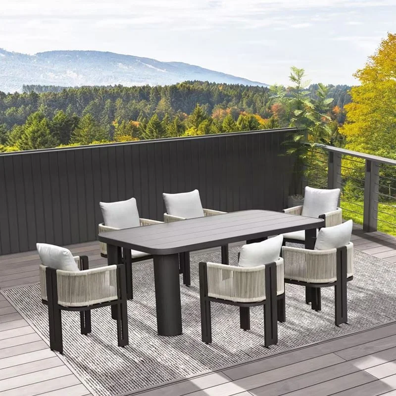 Φωτογραφία προϊόντος: BOSTON Dining Set Τραπεζαρία Κήπου Βεράντας: Τραπέζι + 6 Πολυθρόνες Alu Ανθρακί - Μπεζ