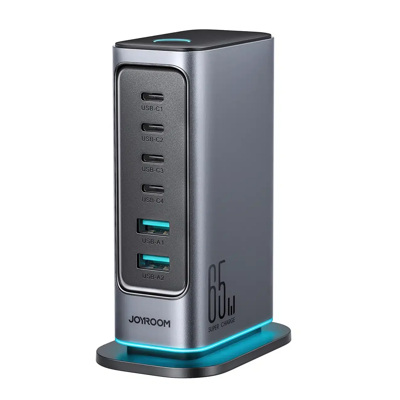 Φωτογραφία προϊόντος: Joyroom JR-TCM02 φορτιστής GaN 65W ΕΕ 4x USB-C 2x USB-A - σκούρο γκρι