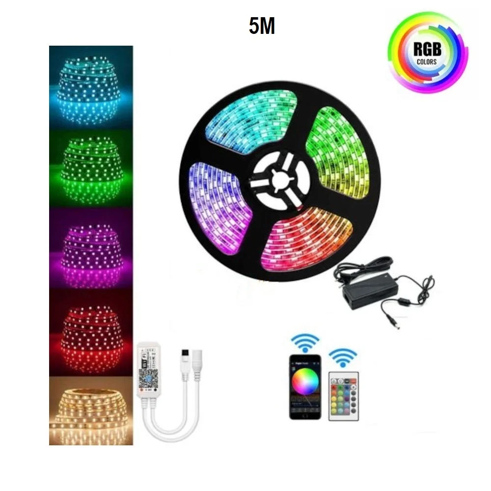 Φωτογραφία προϊόντος: Αυτοκόλλητη Ταινία LED RGB 5 μέτρων με τηλεχειρισμό και εφαρμογή IOS/Android
