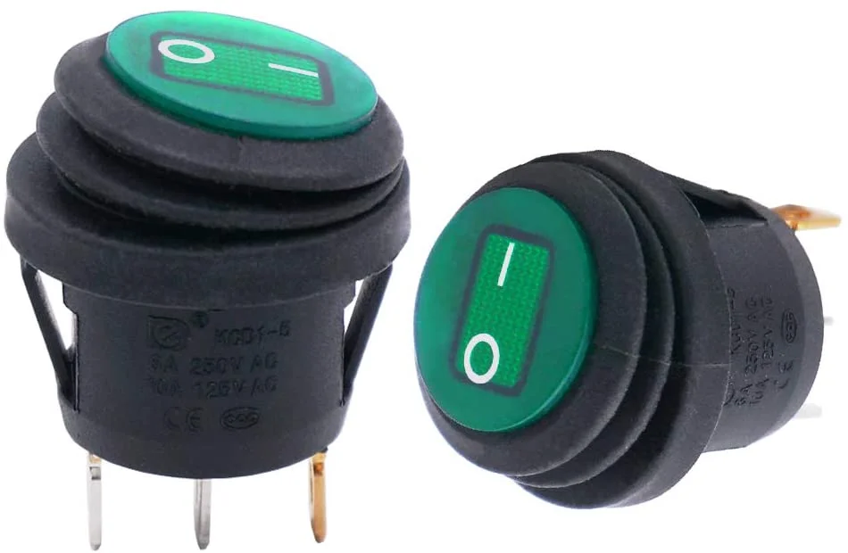 Φωτογραφία προϊόντος: Green Waterproof Round Rocker Switch 2 Position 3 Pins KCD1