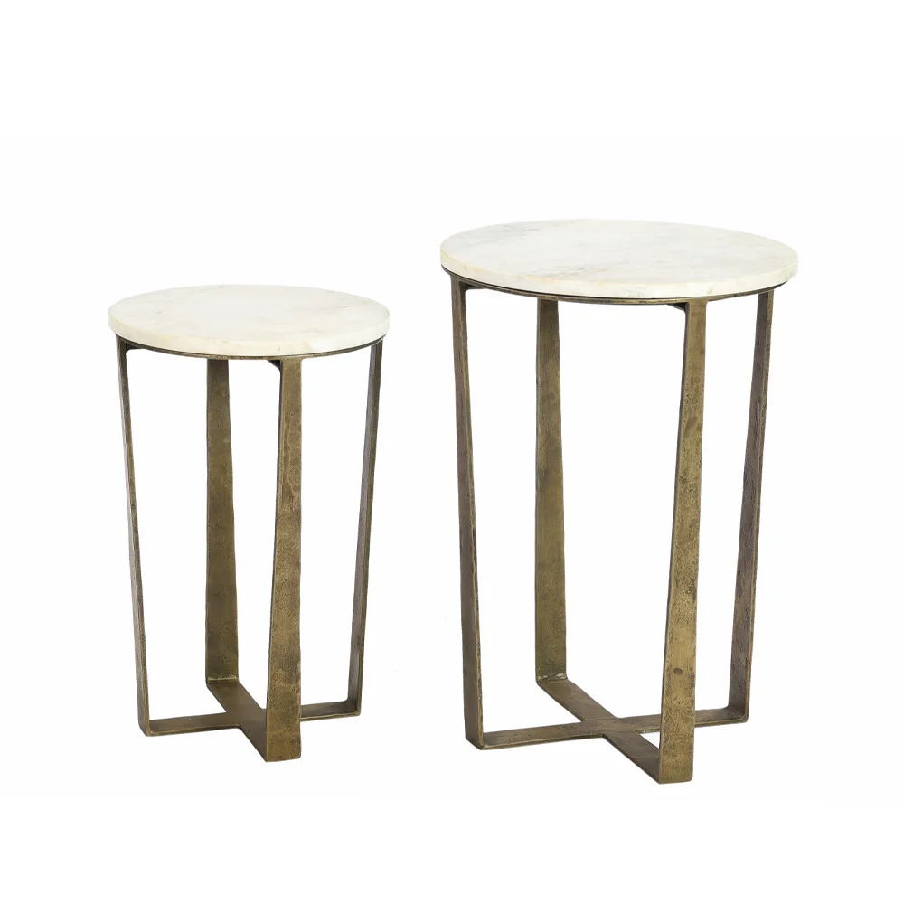 Φωτογραφία προϊόντος: BLANCHE SIDE TABLE SET 2ΤΕΜ ΛΕΥΚΟ ΜΑΡΜΑΡΟ BRASS ANTIQUE 39x39x55cm
