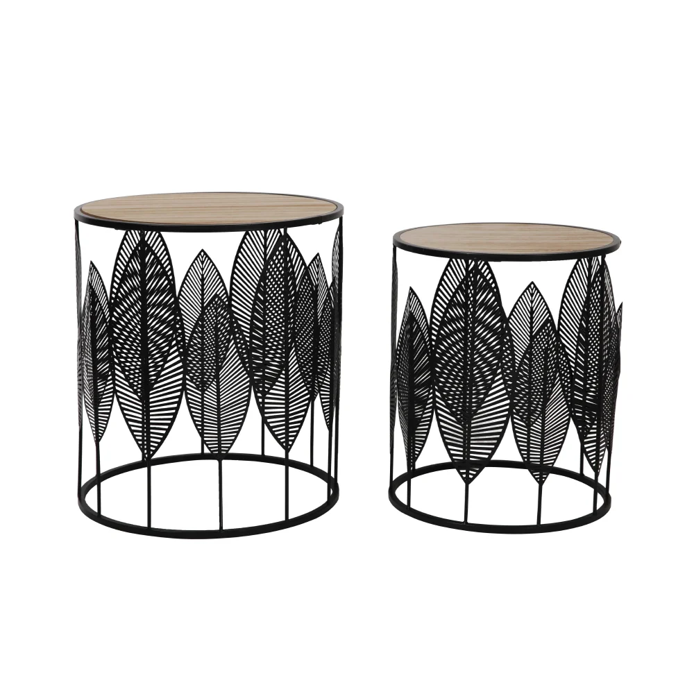 Φωτογραφία προϊόντος: LEAF COFFEE TABLE SET 2ΤΕΜ ΜΑΥΡΟ ΦΥΣΙΚΟ 40x40x45cm