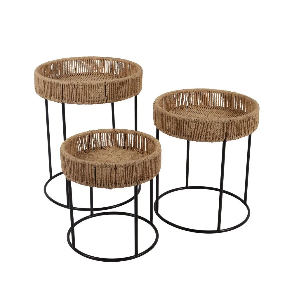 Φωτογραφία προϊόντος: THASOS COFFEE TABLE SET 3ΤΕΜ ΦΥΣΙΚΟ ΜΑΥΡΟ 40x40x51cm