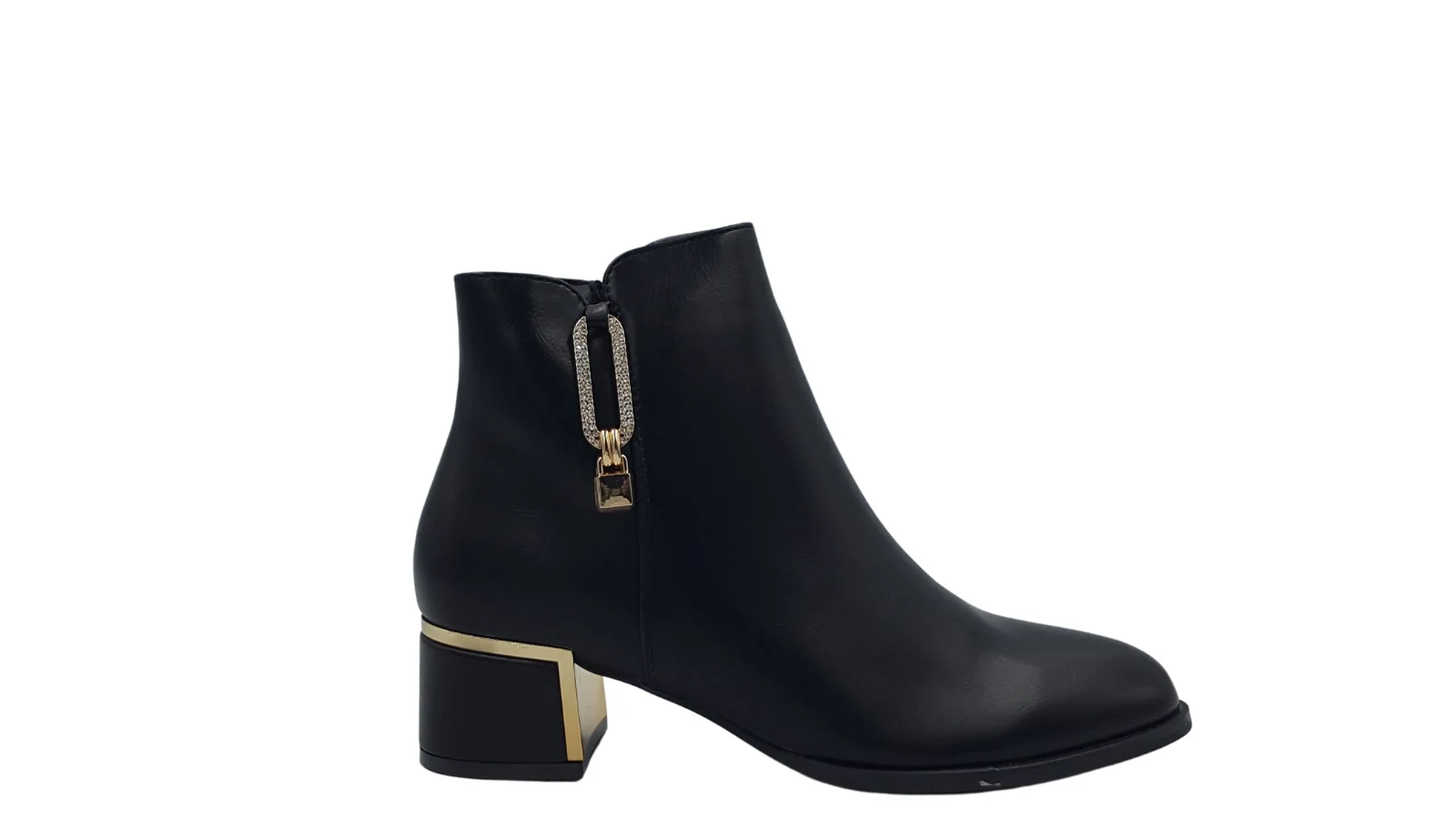 Φωτογραφία προϊόντος: Leder Shoes Γυναικεία Μποτάκια με Χρυσή Λεπτομέρεια - MB32 - Μαύρο