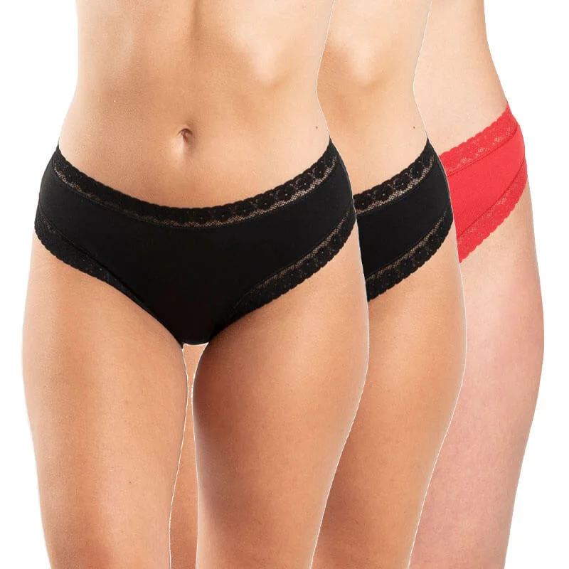 Φωτογραφία προϊόντος: AA UNDERWEAR Α.A UNDERWEAR Midi Κυλοτάκι Δαντέλα 3 τμχ Cotton - Modal Μαύρο Κόκκινο