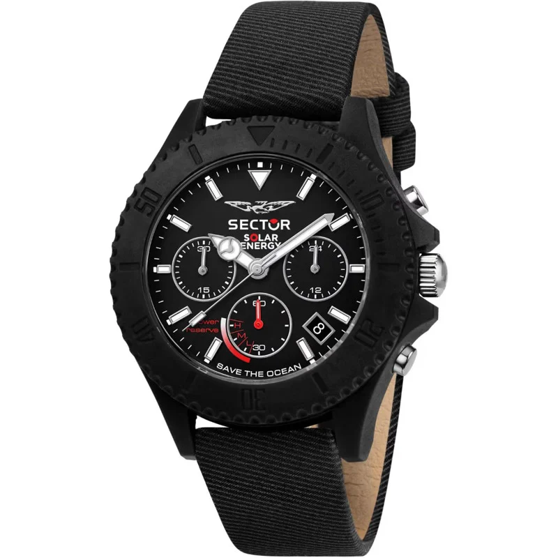 Φωτογραφία προϊόντος: Ανδρικό Ρολόι SECTOR Save The Ocean Solar Chronograph Black Leather Strap