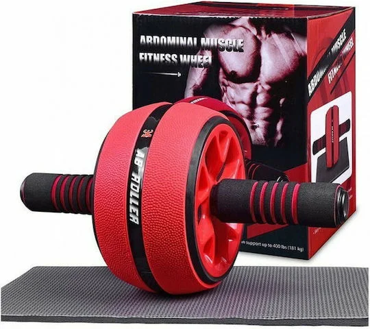 Φωτογραφία προϊόντος: Abdominal Muscle Fitness Ρόδα Κοιλιακών Κόκκινη με Αντιολισθητικές Λαβές και Στρωματάκι για τα Γόνατα