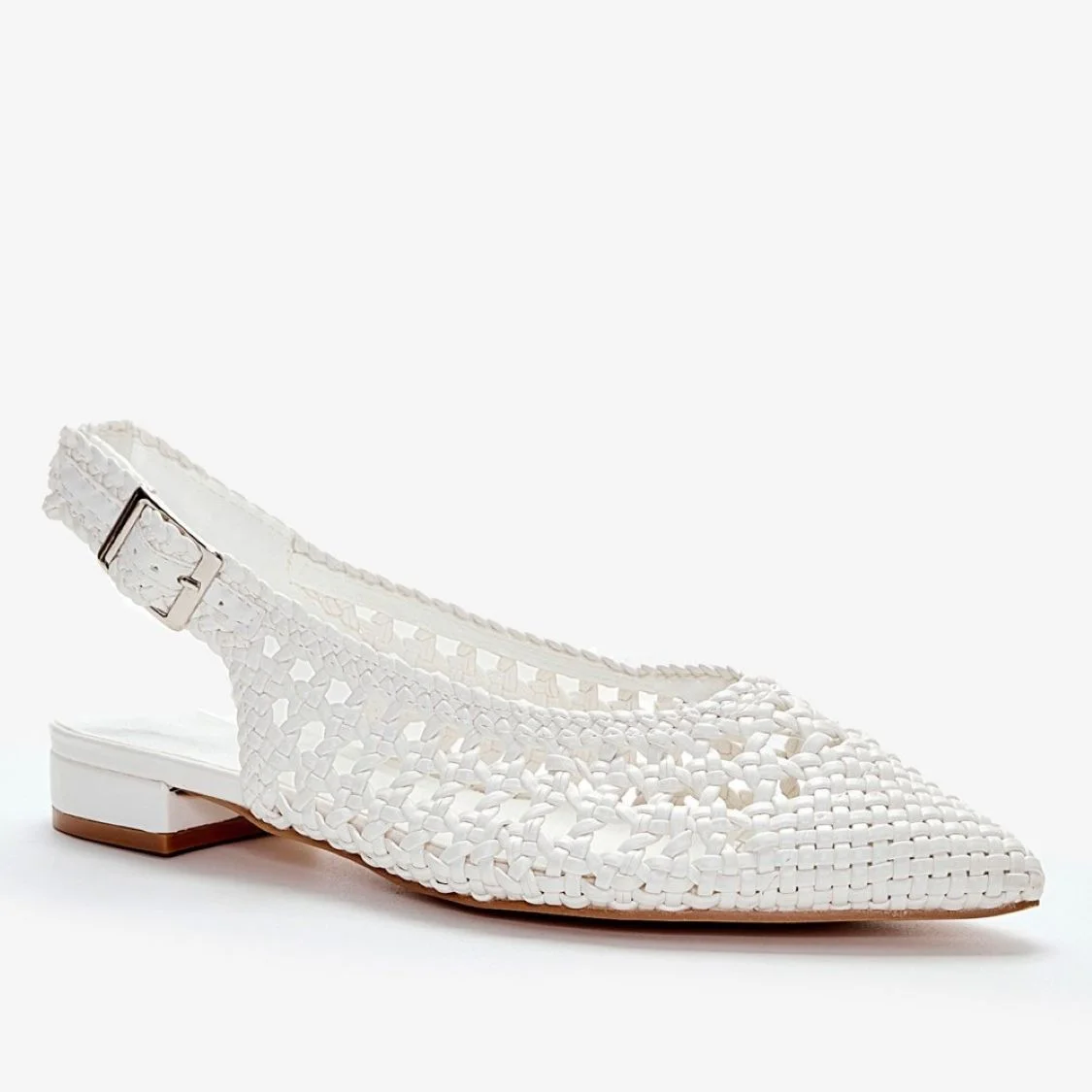 Φωτογραφία προϊόντος: Λευκές Μπαλαρίνες Slingback Μυτερές με Πλεκτό Σχέδιο