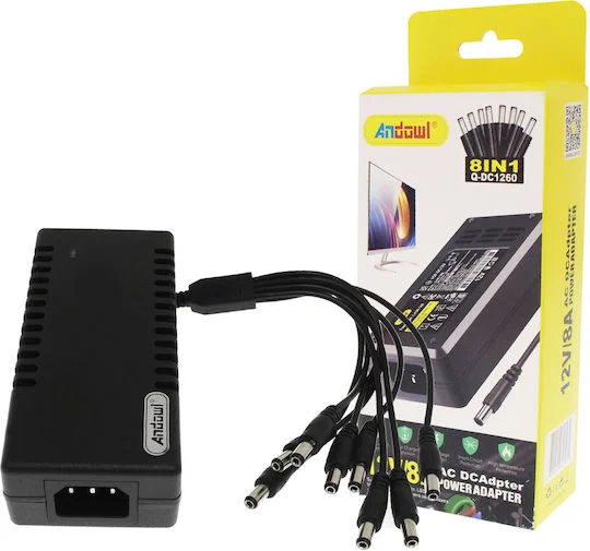 Φωτογραφία προϊόντος: Andowl Q-DC1260 Universal Τροφοδοτικό 12V 8A με 8 βύσματα