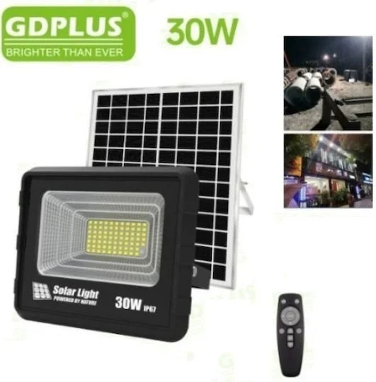 Φωτογραφία προϊόντος: Ηλιακός Προβολέας LED 30W IP67 με Τηλεχειρισμό + Χρονοδιακόπτη GDSUPER GD-30H – Μαύρο