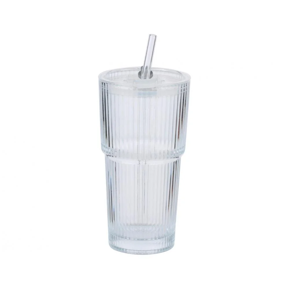 Φωτογραφία προϊόντος: Plastona Ποτήρι διάφανο με καλαμάκι 550ml/9,5 x 8,6 x 17cm