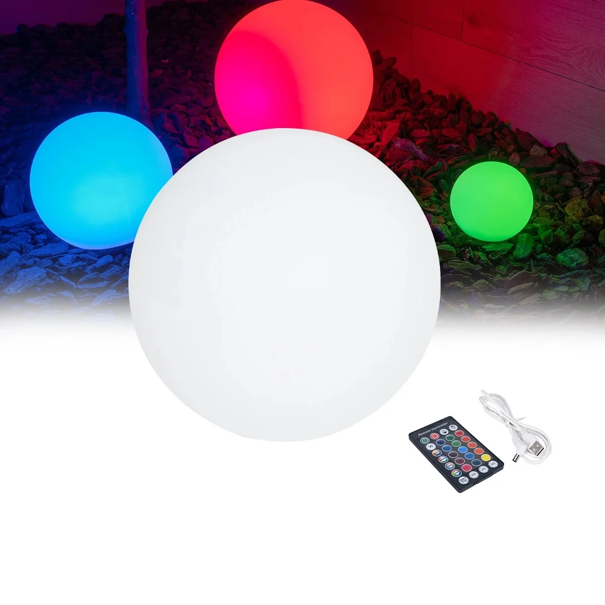 Φωτογραφία προϊόντος: GLOBOSTAR® GARDENGLOW 85361 Μοντέρνο Φωτιστικό Κήπου Μπάλα με IR Ασύρματο Χειριστήριο LED 5W 250lm 360° DC 5V με USB-C με Επαναφορτιζόμενη Μπαταρία Li-ion 3.7V 2x18650 1400mAh Αδιά
