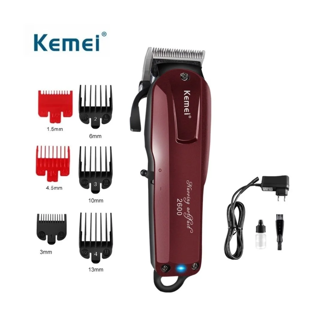 Φωτογραφία προϊόντος: Kemei KM-2600 Επαγγελματική Eπαναφορτιζόμενη κουρευτική μηχανή με 6 χτενάκια