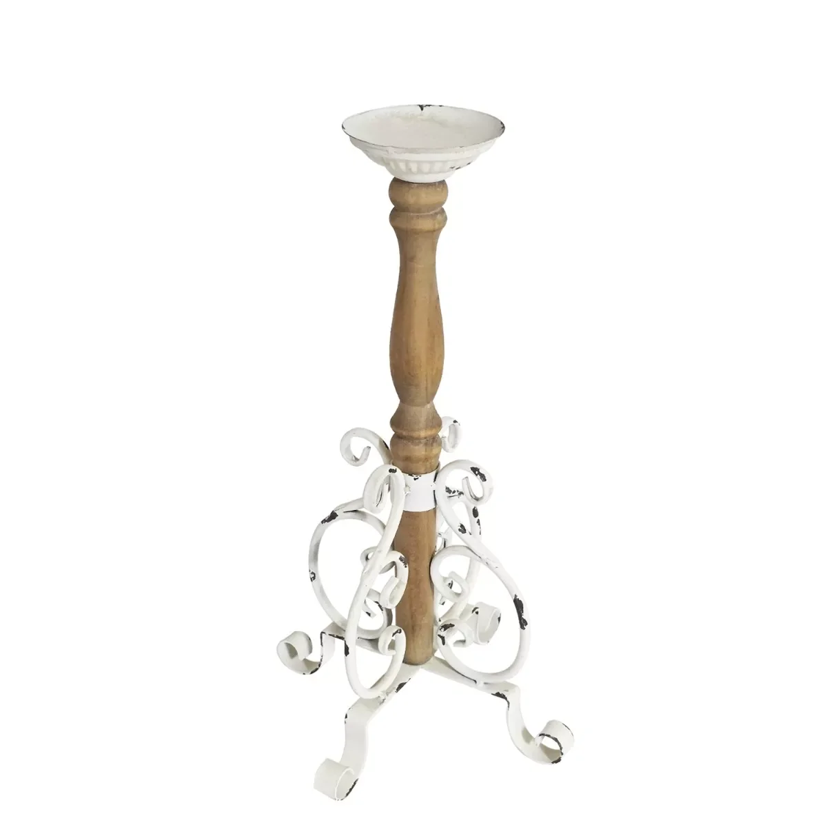 Φωτογραφία προϊόντος: Artekko Candle Holder Ξύλινο Κηροπήγιο με Μεταλλική Βάση σε Λευκή Πατίνα (28x28x50)cm 28x28x50