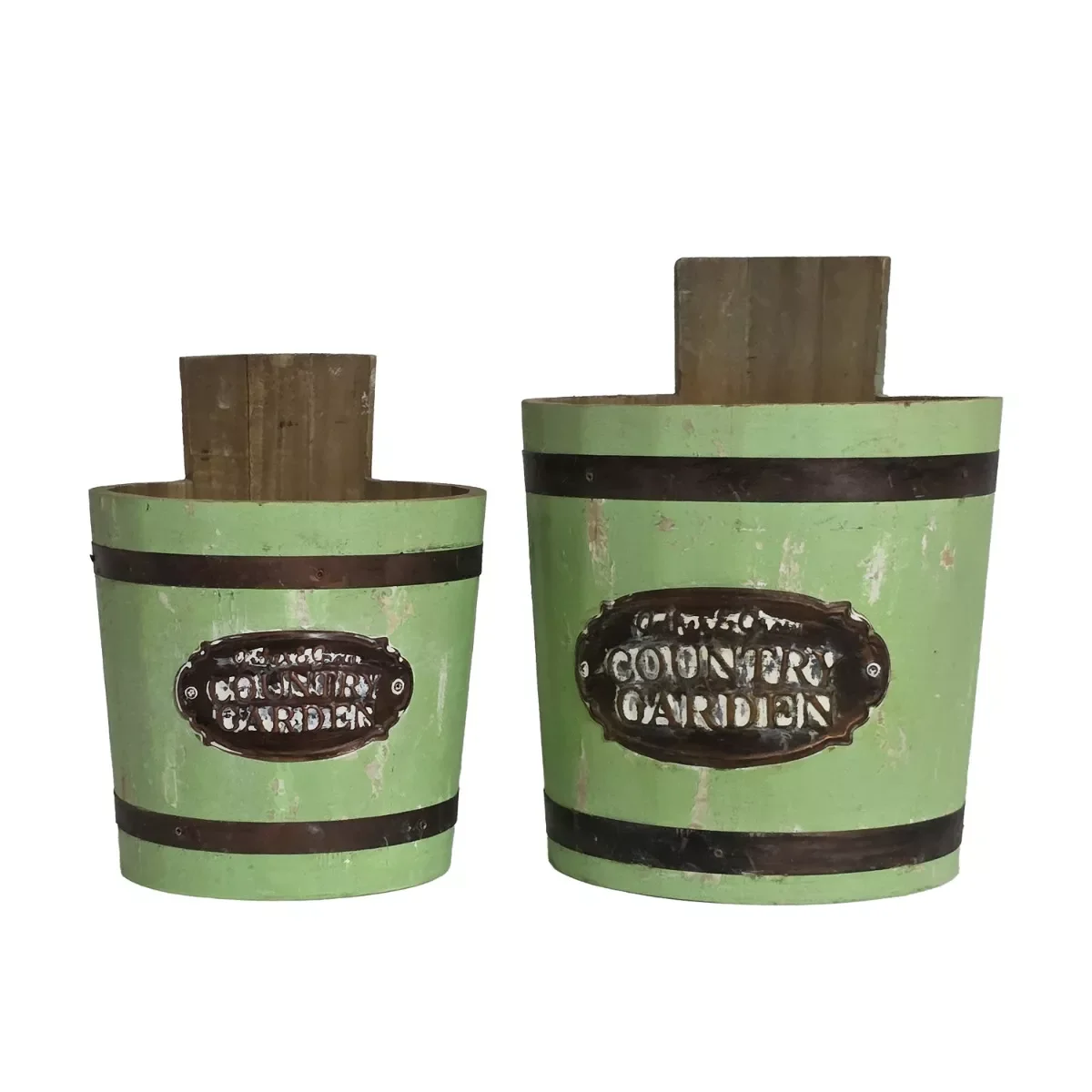 Φωτογραφία προϊόντος: Artekko Planter Πράσινα Ξύλινα Διακοσμητικά Κουβαδάκια Κασπό (23x23x30)cm (19x19x25)cm 2pcs 23x23x30
