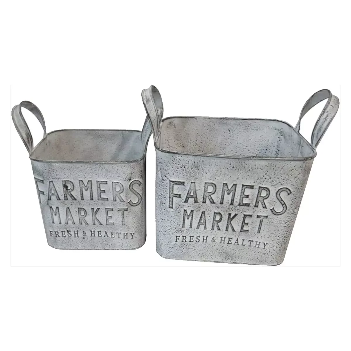 Φωτογραφία προϊόντος: Artekko Planter Μεταλλικά Διακοσμητικά Κουβαδάκια Κασπό σε Λευκή Πατίνα (27x17x25)cm (22x14x13)cm 2pcs 27x17x25
