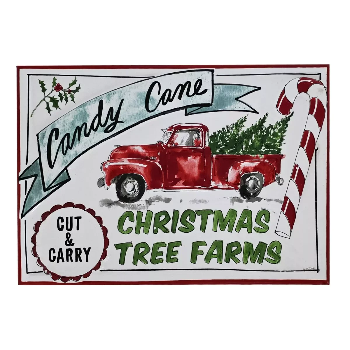 Φωτογραφία προϊόντος: Artekko Xmas Sign Λευκή Μεταλλική Πινακίδα Τοίχου με Κόκκινα Σχέδια (45x30x1)cm 45x30x1