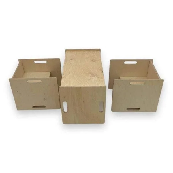 Φωτογραφία προϊόντος: Woodengoods ΣΕΤ Καναπεδάκι-τραπέζι +amp; 2 καρέκλες Κύβου Montessori