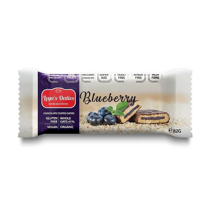 Φωτογραφία προϊόντος: Leya's cookies Leya's Oaties ωμή vegan μπάρα βρώμης με επικάλυψη σοκολάτας και μύρτιλα χ/ γλουτένη bio 82g