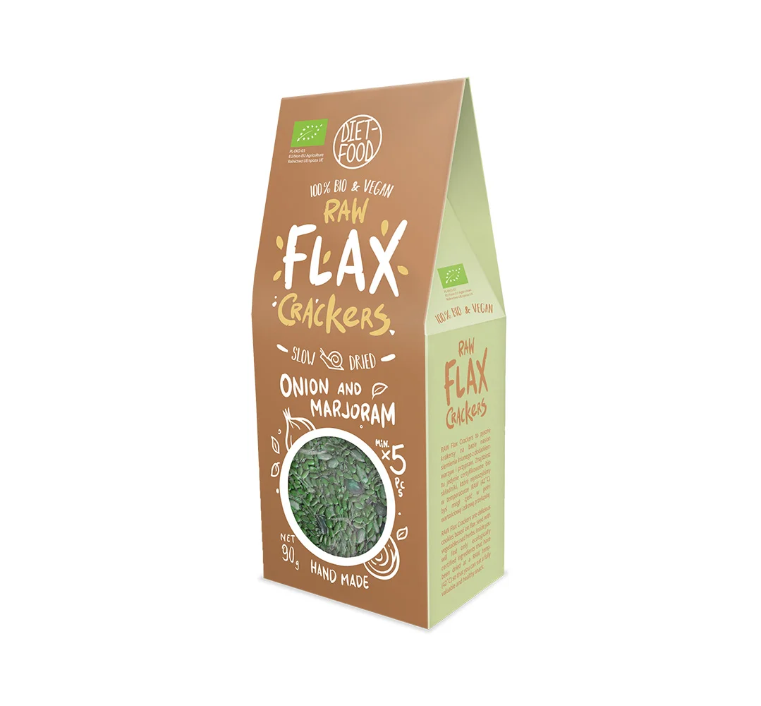 Φωτογραφία προϊόντος: Raw Flax Cracker Βιολογικά κρακεράκια λιναρόσπορου με κρεμμύδι και μαντζουράνα Keto-Friendly Diet Food 90g