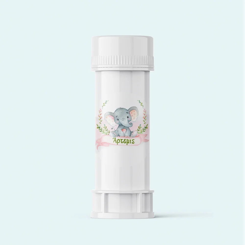 Φωτογραφία προϊόντος: Ecobags Αυτοκόλλητες Ετικέτες για Σαπουνόφουσκες Βάπτισης Θέμα Ελεφαντάκι με Λουλούδια-1