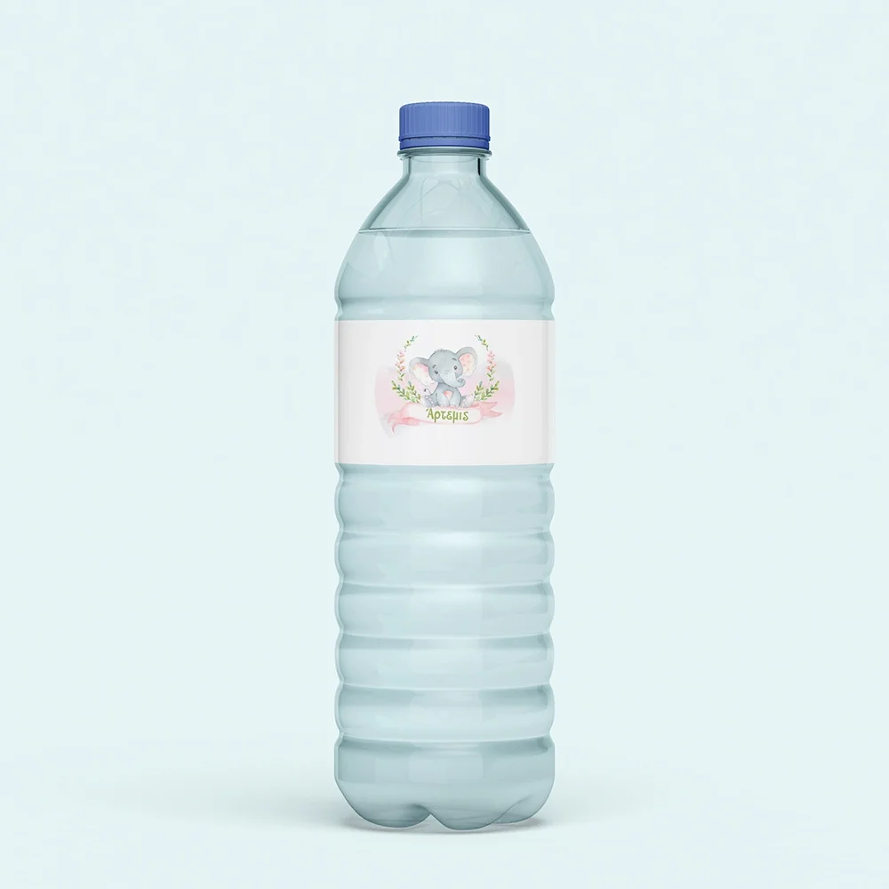 Φωτογραφία προϊόντος: Ecobags Αυτοκόλλητες Ετικέτες Νερού Βάπτισης Θέμα Ελεφαντάκι με Λουλούδια-1