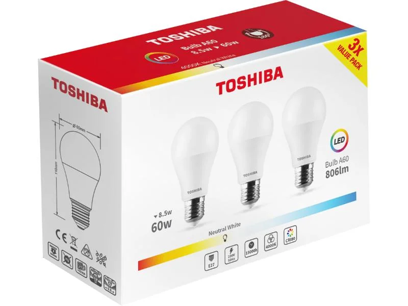 Φωτογραφία προϊόντος: TOSHIBA LED 3PACK A60 E27 8.5W 4000K