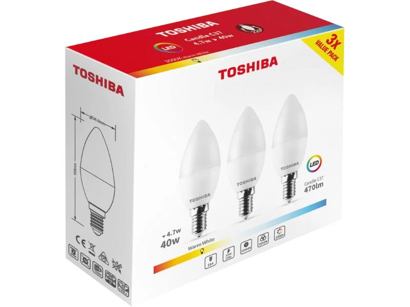 Φωτογραφία προϊόντος: Toshiba Λάμπα LED για Ντουί E14 και Σχήμα C37 4.7W 3000K Θερμό Λευκό (DELS-CD344P714AE23)