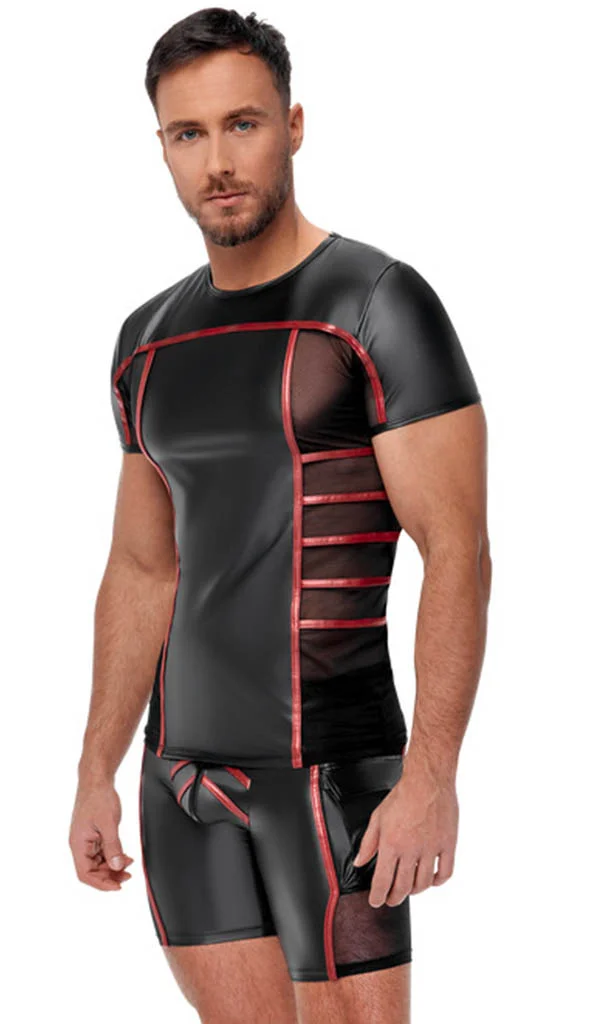 Φωτογραφία προϊόντος: NEK Ανδρική Μαύρη Wet Look Μπλούζα Με Κόκκινες Ρίγες