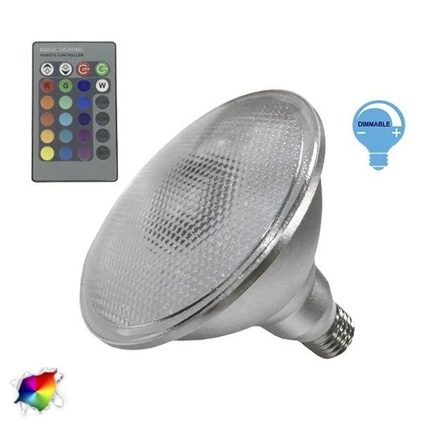 Φωτογραφία προϊόντος: [:el]Λάμπα LED PAR38 E27 18 Watt, 230V, 300°, RGB με Ασύρματο Χειριστήριο[:en]LED Bulb PAR38 E27 18 Watt, 230V, 300°, RGB[:]