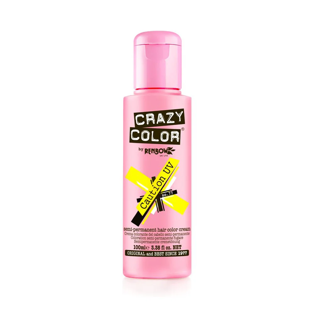 Φωτογραφία προϊόντος: Crazy color ημιμόνιμη κρέμα-βαφή μαλλιών caution uv (neon yellow) no77 100ml