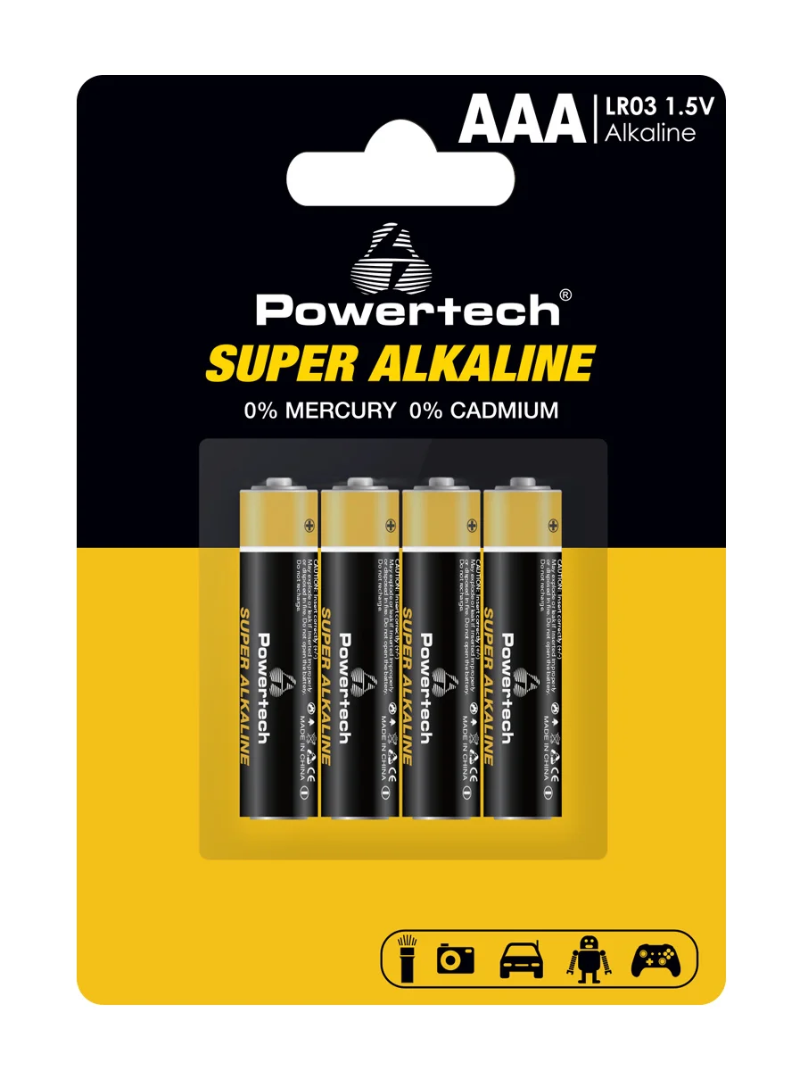 Φωτογραφία προϊόντος: POWERTECH αλκαλικές μπαταρίες Super Alkaline PT-1213, AAA, 1.5V, 4τμχ