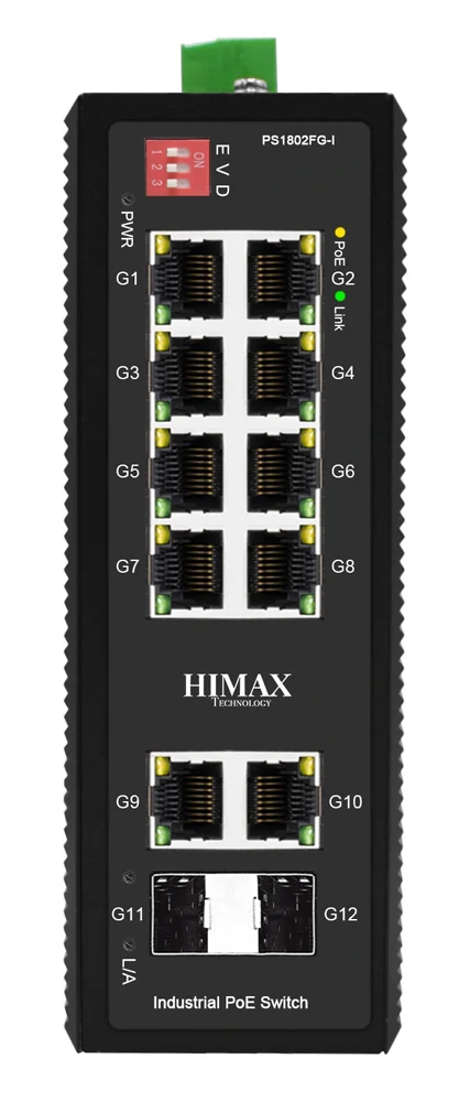Φωτογραφία προϊόντος: HIMAX industrial PoE switch PS1802FG-I, 8x GE PoE/2x GE/2x GF SFP θύρες, έως 1000Mbps