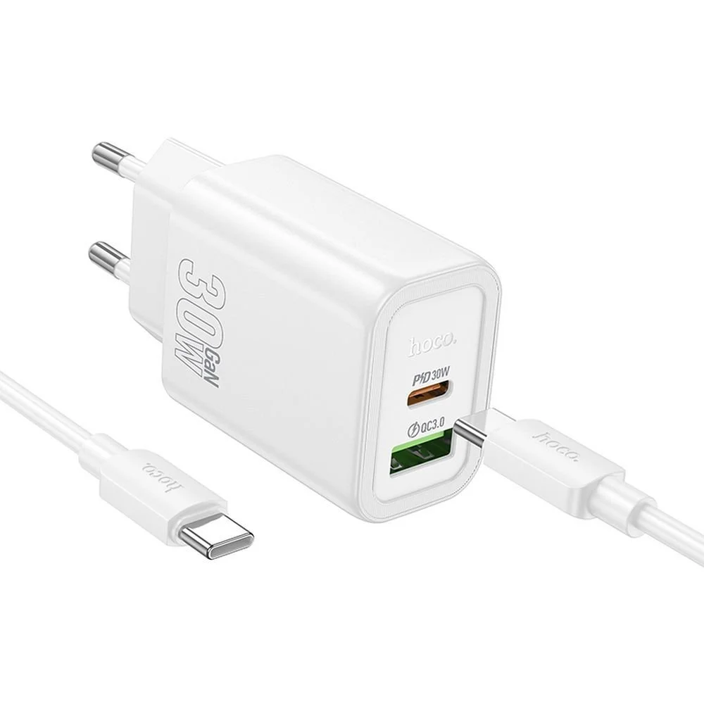 Φωτογραφία προϊόντος: Hoco N63 wall charger USB A + Type C + cable Type C to Type C PD QC3.0 3A 30W white