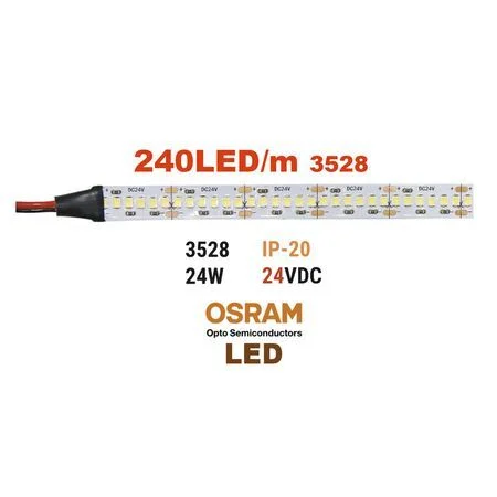 Φωτογραφία προϊόντος: ΤΑΙΝΙΑ LED 5m 24VDC 24W/m 2835 240LED/m 3000K IP20(OSRAM LED)