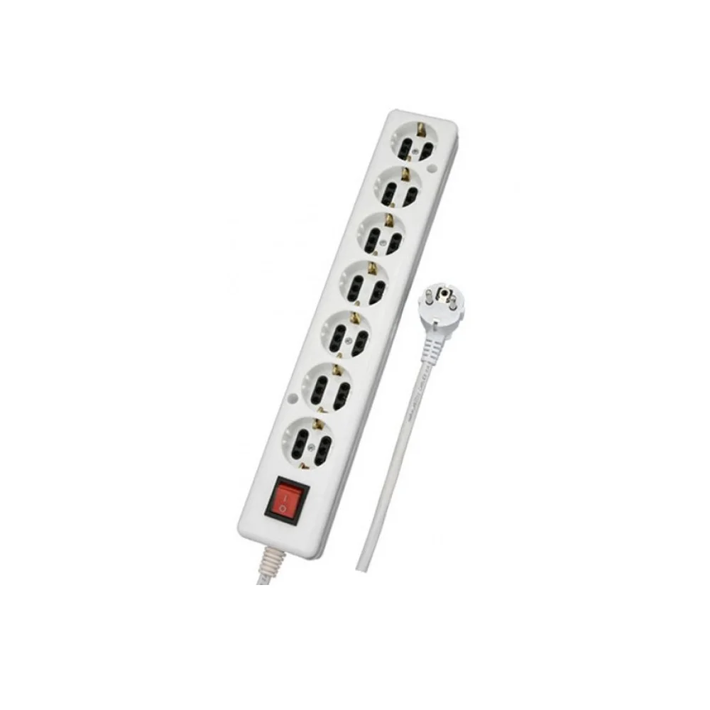 Φωτογραφία προϊόντος: EUROLAMP Πολύπριζο 7 θέσεων Σούκο ή 14 Διπολικά με Διακόπτη και Καλώδιο 1,8m Λευκό 2114