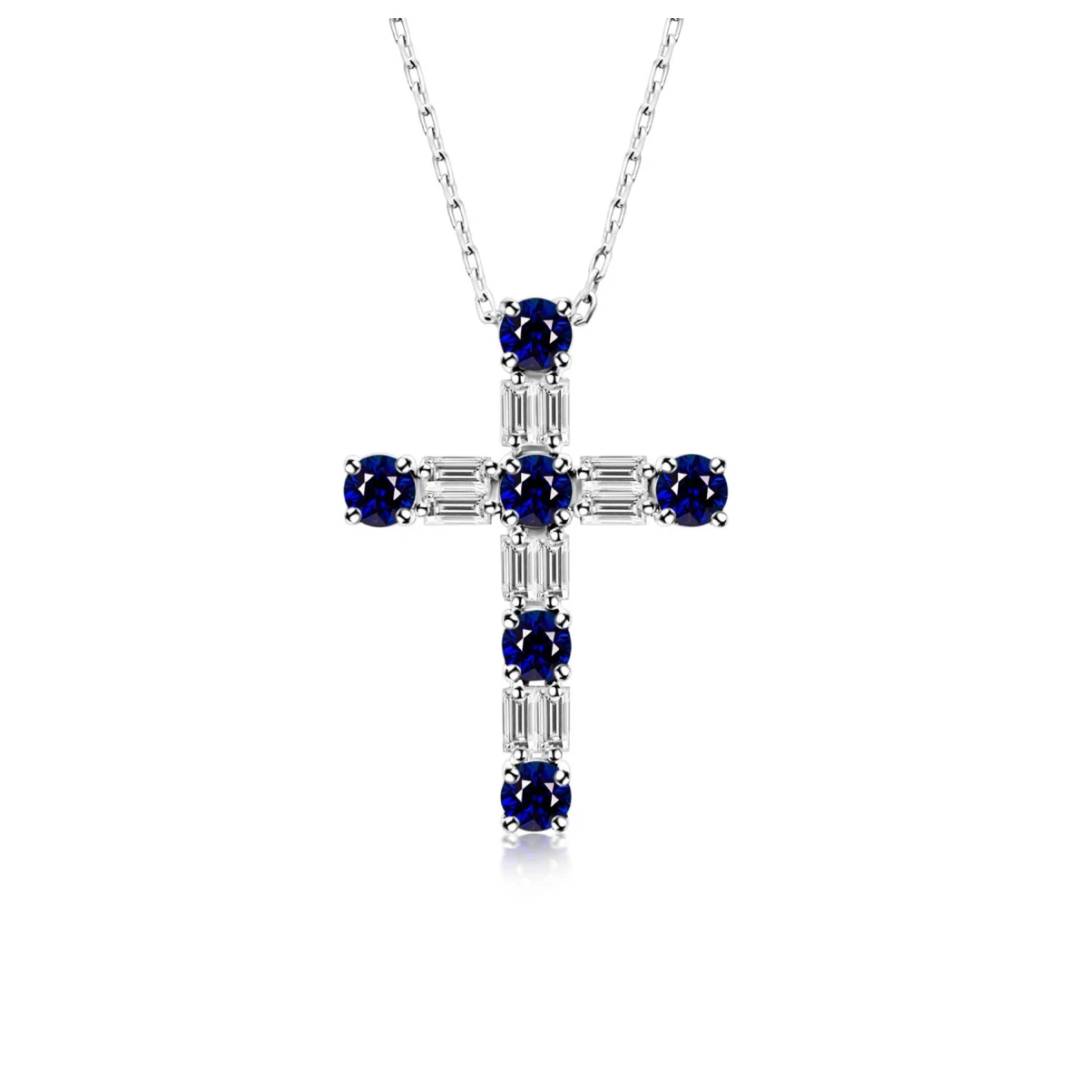 Φωτογραφία προϊόντος: Chrilia Collection Κολιέ σταυρός, Κ18 λευκόχρυσο με ζαφείρια 0.38ct και διαμάντια 0.17ct, VS1, G, ko6869