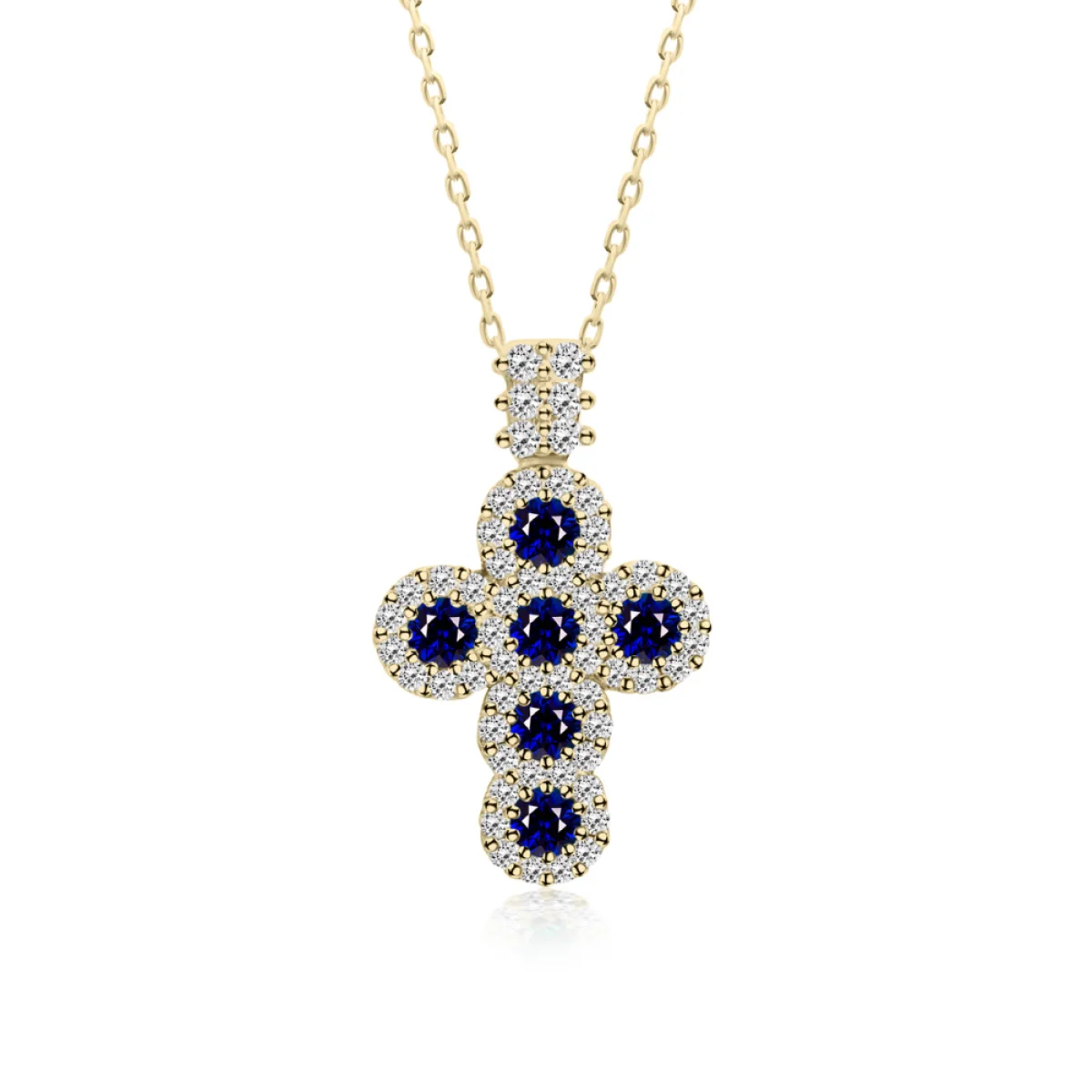 Φωτογραφία προϊόντος: Chrilia Collection Βαπτιστικός σταυρός με αλυσίδα Κ18 χρυσό με διαμάντι 0.35ct, VS1, G και ζαφείρια 0.38ct, ko6867