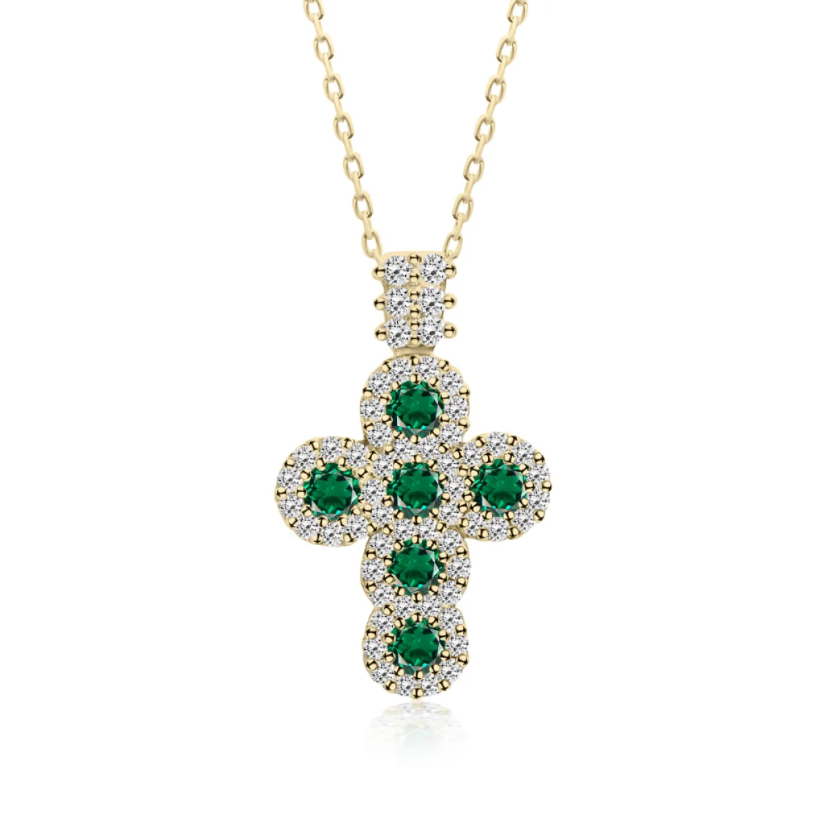 Φωτογραφία προϊόντος: Chrilia Collection Βαπτιστικός σταυρός με αλυσίδα Κ18 χρυσό με διαμάντι 0.34ct, VS1, G και σμαράγδια 0.31ct, ko6868