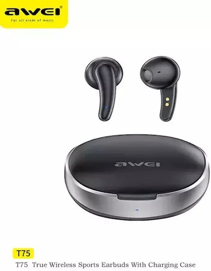 Φωτογραφία προϊόντος: Awei T75 Earbud Bluetooth Handsfree Ακουστικά με Αντοχή στον Ιδρώτα και Θήκη Φόρτισης Μαύρα