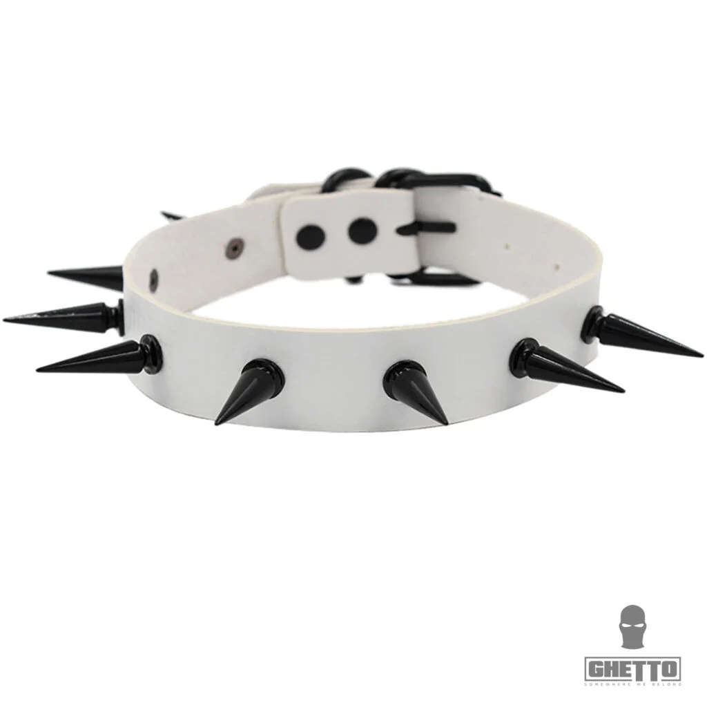 Φωτογραφία προϊόντος: Ghetto Punk Metal Spike Choker Leather Necklace White