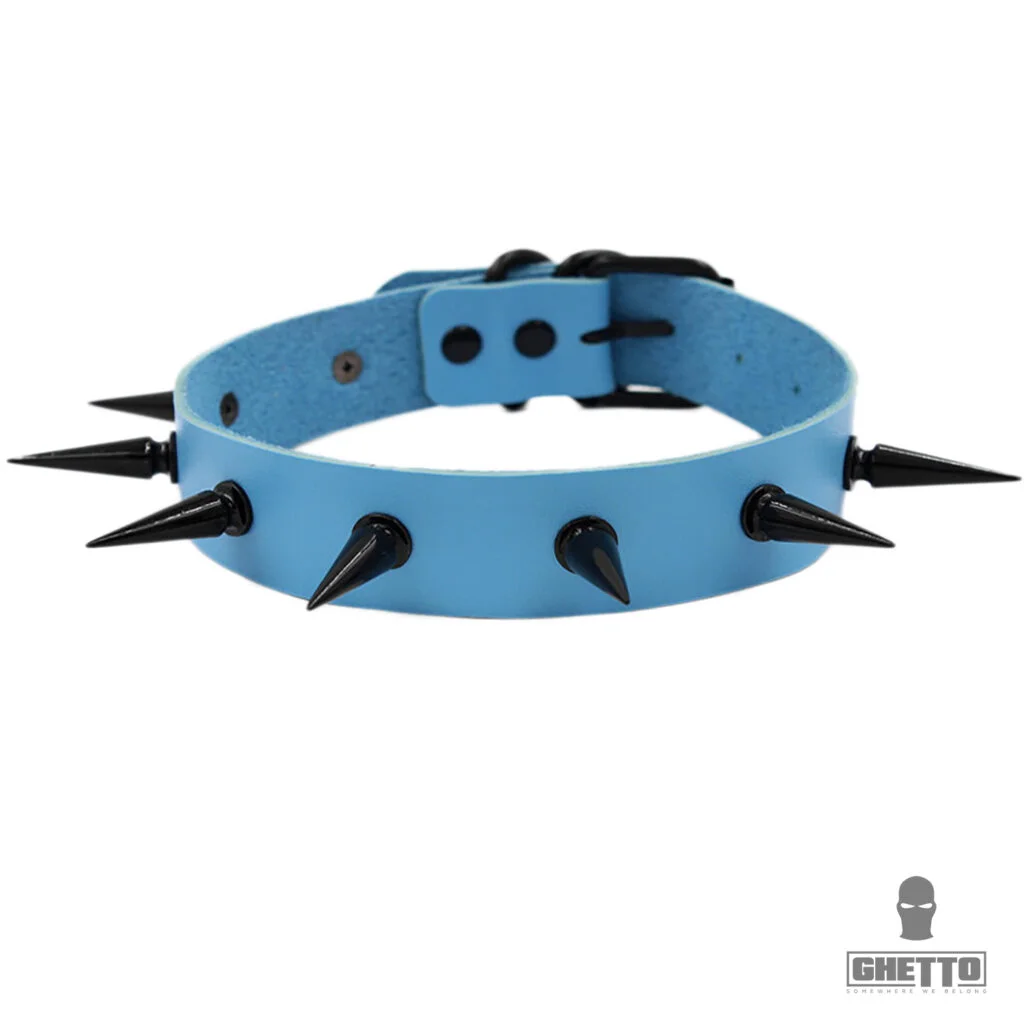 Φωτογραφία προϊόντος: Ghetto Punk Metal Spike Choker Leather Necklace Blue