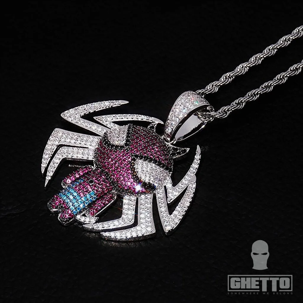 Φωτογραφία προϊόντος: Ghetto Hip Hop Cubic Zirconia Spiderman Pendant Necklace