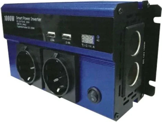 Φωτογραφία προϊόντος: Andowl QY-7011 Inverter Αυτοκινήτου Τροποποιημένου Ημιτόνου 1000W για Μετατροπή 12V DC σε 220V AC με 2xUSB