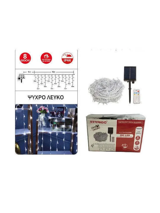 Φωτογραφία προϊόντος: 200 Λαμπάκια LED 30μ. x 600εκ Ψυχρό Λευκό Ηλιακά τύπου Βροχή 1τμχ Arrang