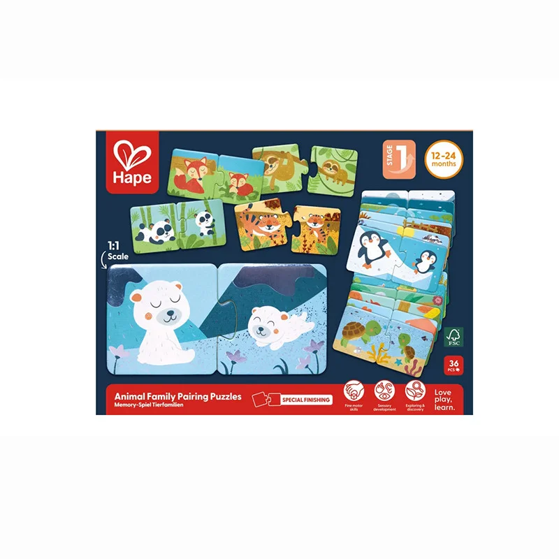 Φωτογραφία προϊόντος: Hape Happy Puzzles Ξύλινο Παζλ Ζωάκια Mum + Baby (E1664A)