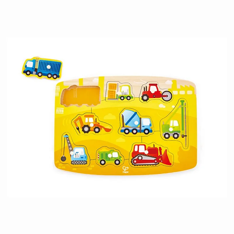 Φωτογραφία προϊόντος: Hape Happy Puzzles Ξύλινο Παζλ Οχήματα Construction Peg (E1407A)