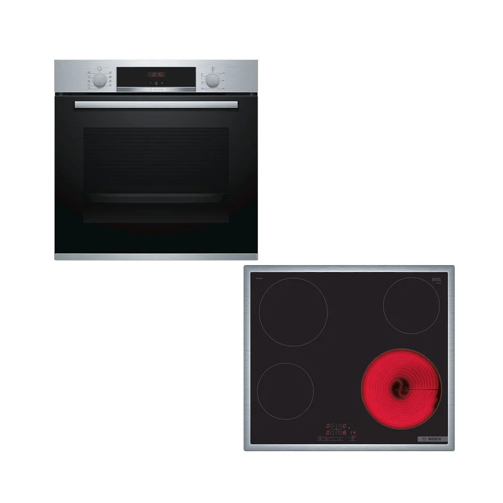 Φωτογραφία προϊόντος: Bosch HBA534ES00 (Φούρνος) + PKE645BB2 (Εστία) Εντοιχιζόμενο Set Άνω Πάγκου Inox