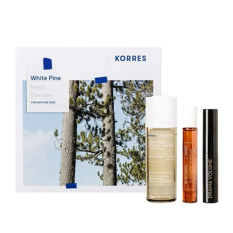 Φωτογραφία προϊόντος: Korres Set White Pine Beauty Essentials White Pine Ορός Προσώπου για Ώριμες Επιδερμίδες 30ml & Volcanic Minerals Μάσκαρα 4ml ...